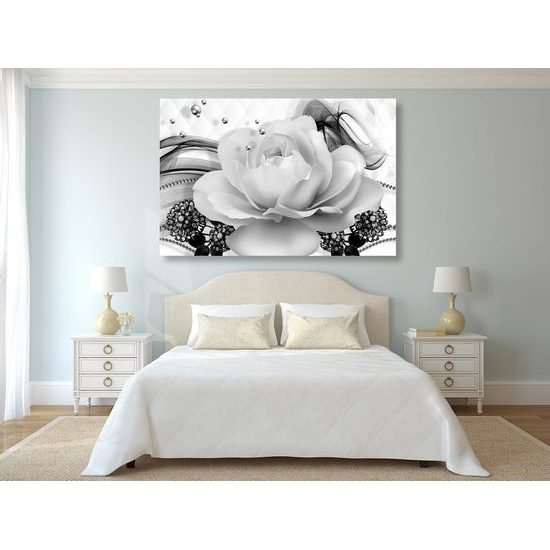 Obraz černobílá růže v elegantním provedení