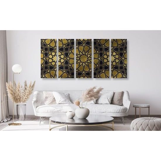 5-dílný obraz stříbrná mandala