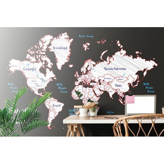 Samolepící tapeta moderní mapa v bílo-červeném provedení
