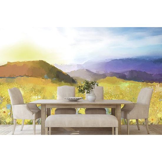 Samolepící tapeta louka sedmikrásek v záři slunce