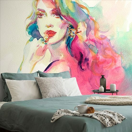 Samolepící tapeta portrét dámy v akvarelovém provedení