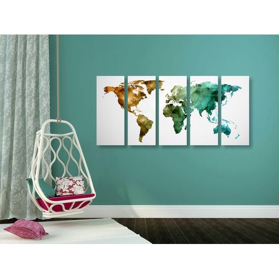 5-dílný obraz pestrobarevná mapa světa tvořená polygony