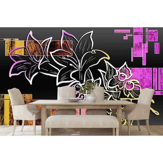 Tapeta kresba květin na abstraktním pozadí