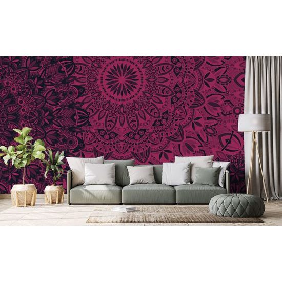 Tapeta moderní Mandala v černo-růžovém provedení