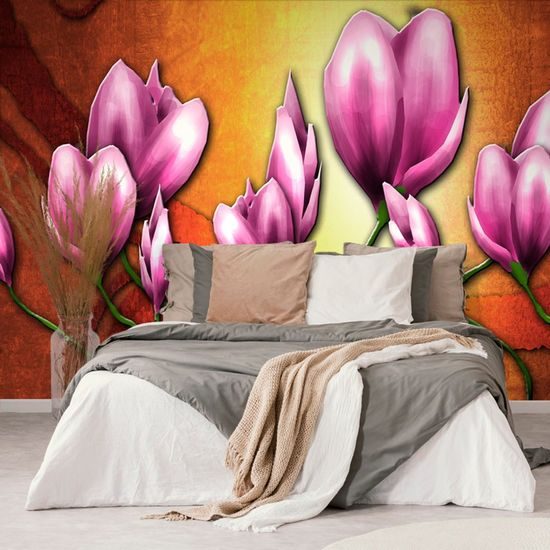 Tapeta krásné etno květiny v růžových odstínech