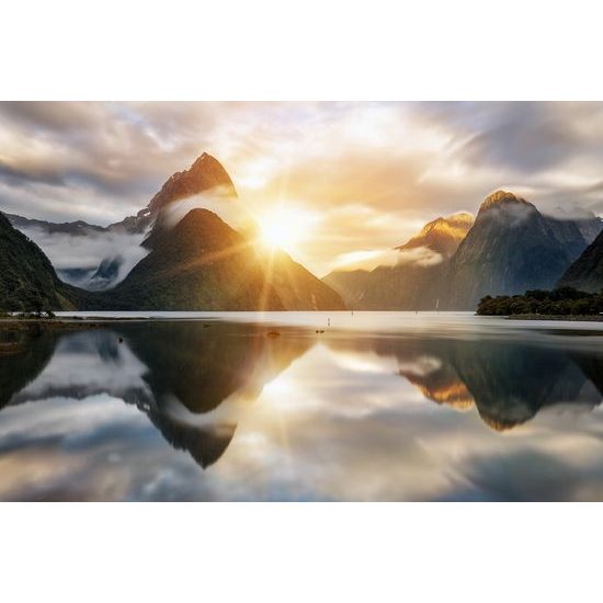 Obraz východ slunce nad jezerem na Novém Zélandu