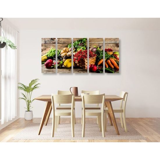 5-dílný obraz směs čerstvého ovoce a zeleniny