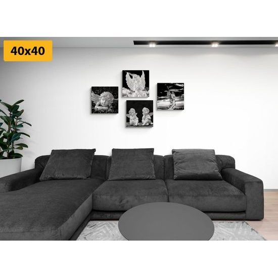 Set obrazů anděle v černobílém provedení