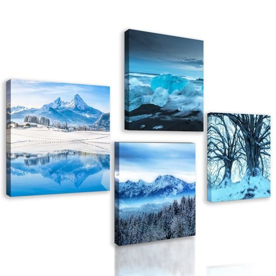 Set obrazů zasněžená příroda