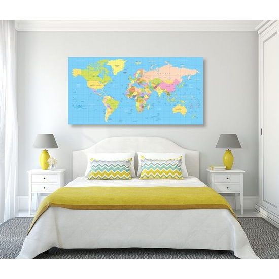 Obraz přehledná mapa světa na modrém pozadí