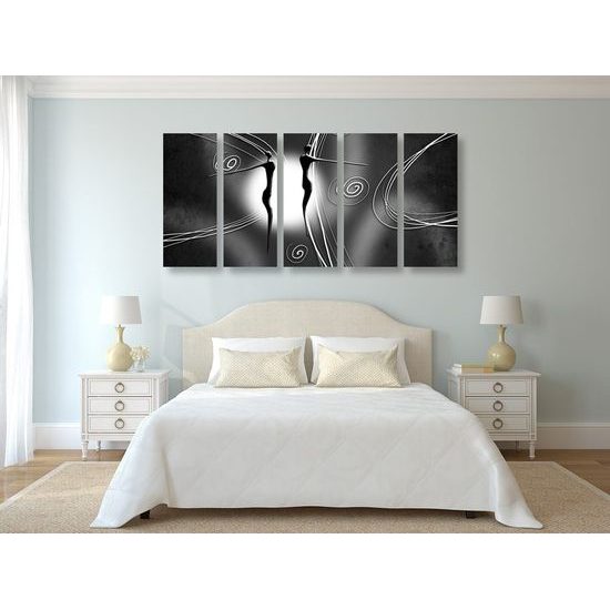 5-dílný obraz spřízněné duše v černobílém provedení