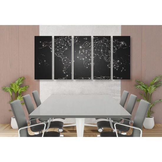 5-dílný obraz mapa světa tvořená sítěmi