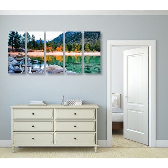 5-dílný obraz horské pleso v plné kráse