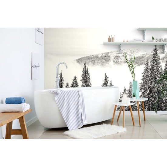 Samolepící fototapeta černobílé stromy pokryté čerstvým sněhem