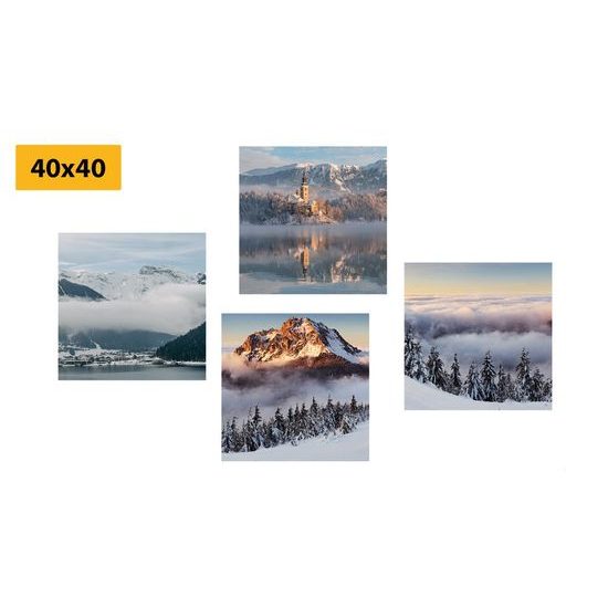 Set obrazů sněhem zahalená příroda