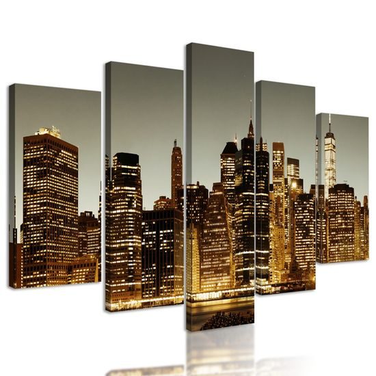 5-dílný obraz noční New York