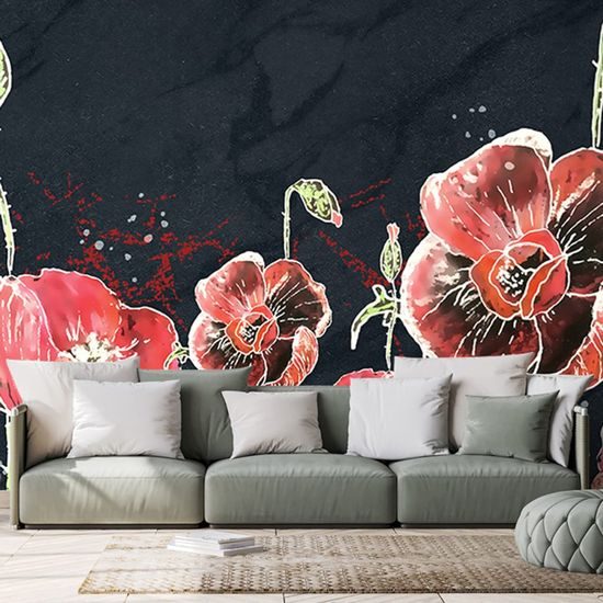 Tapeta malované vlčí máky na tmavém pozadí