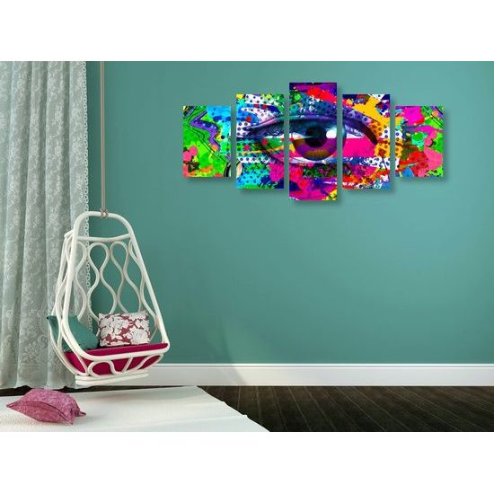 5-dílný obraz pop-art abstrakce oka
