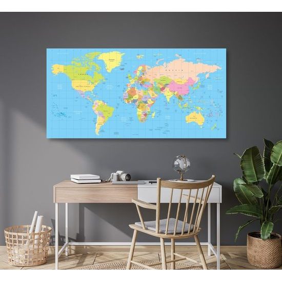 Obraz na korku přehledná mapa světa na modrém pozadí