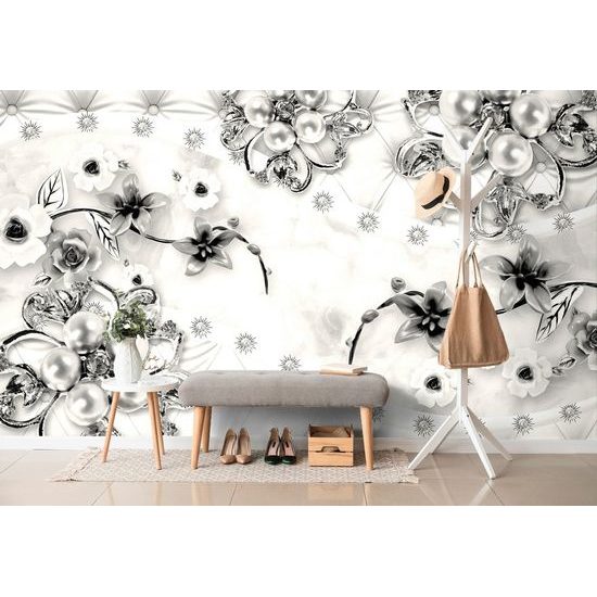 Tapeta černobílé elegantní šperky s květinami