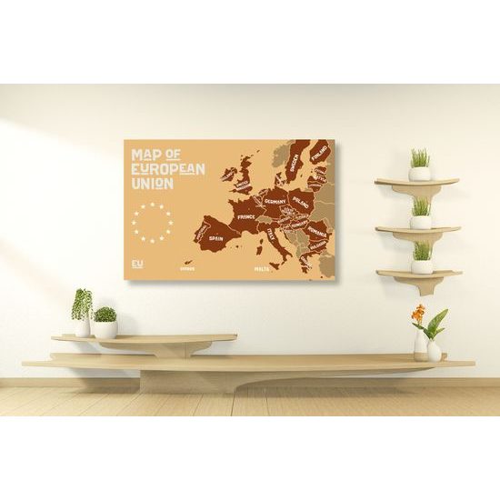 Obraz moderní mapa Evropské unie v hnědém provedení