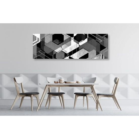 Obraz futuristická abstrakce tvarů v černobílém provedení