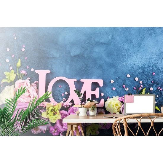 Krásná samolepící fototapeta růže s nápisem Love