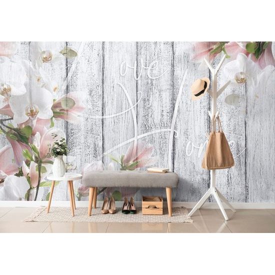 Samolepící tapeta vintage orchidej na dřevěném podkladu