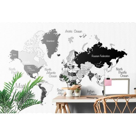 Tapeta neobyčejná mapa světa v černobílém provedení