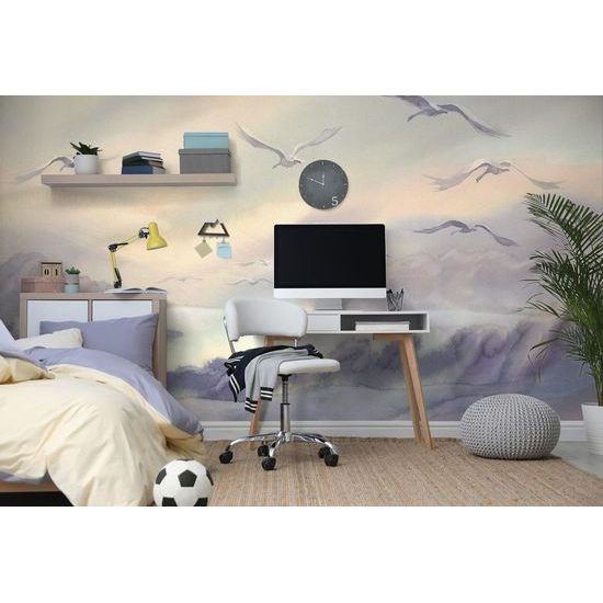 Samolepící tapeta odlétající ptáci nad jezerem