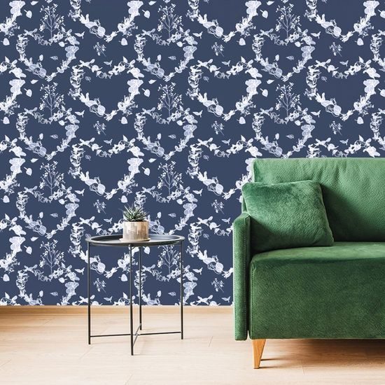 Samolepící tapeta romantické květinové srdce na modrém pozadí