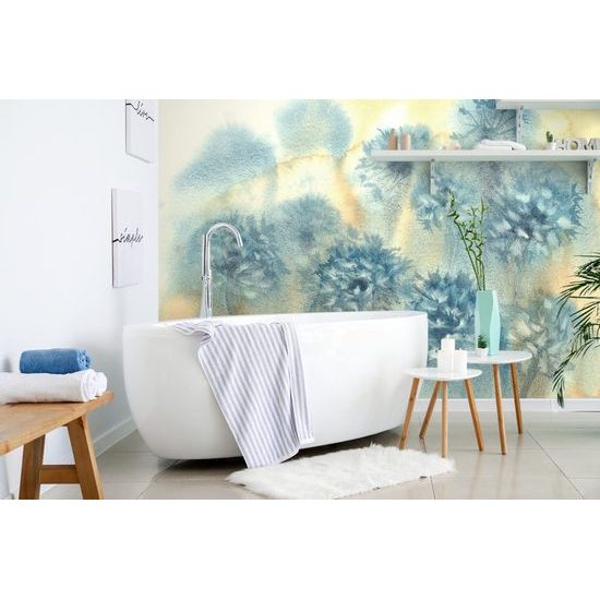 Samolepící tapeta akvarelová malba pampelišky v odstínech modré