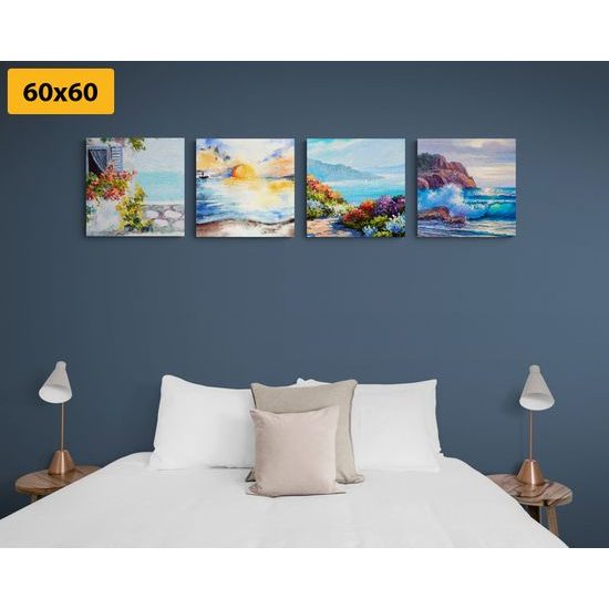 Set obrazů zákoutí s výhledem na moře