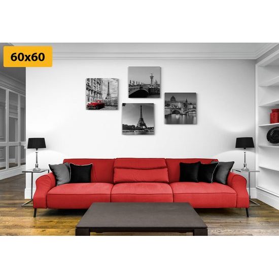 Set obrazů retro červené auto v Paříži