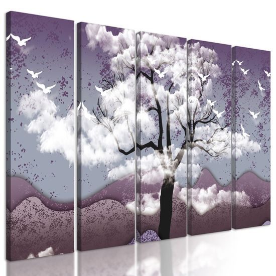 5-dílný obraz strom v japonském stylu