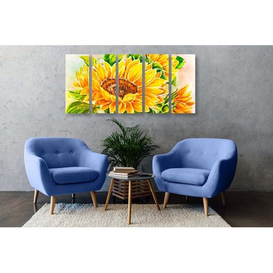 5-dílný obraz rozkvetlá slunečnice