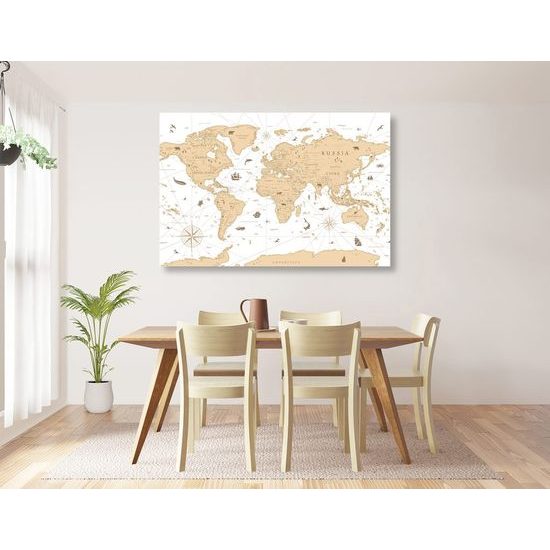 Obraz na korku mapa světa s historickým nádechem v béžovém provedení
