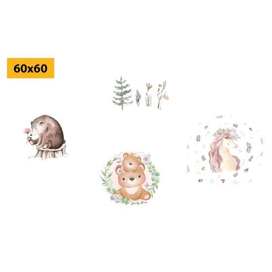 Set obrazů zvířátka v něžném provedení