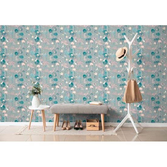 Tapeta japonské kapry mezi lekníny v tmavém provedení