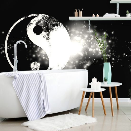 Samolepící tapeta černobílý Jin a Jang na kouzelném pozadí