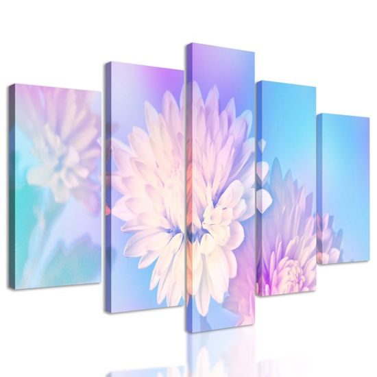 5-dílný obraz nádherné bílé květy chryzantény