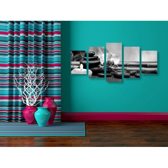 5-dílný obraz zahrada Feng Shui v černobílém provedení