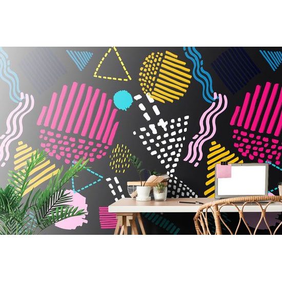 Tapeta Memphis vzor na černém pozadí