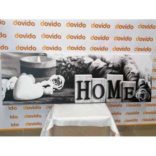 Obraz romantické zátiší s nápisem Home v černobílém provedení