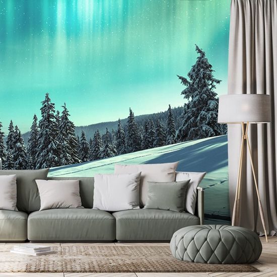 Samolepící tapeta chaloupka v zasněžených horách