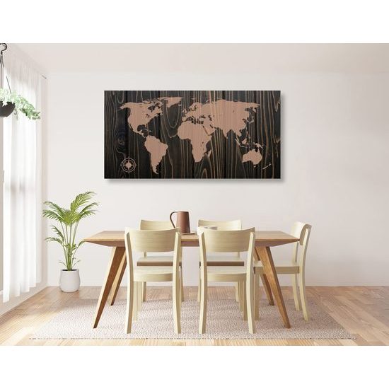 Obraz mapa světa na dřevě v luxusním provedení