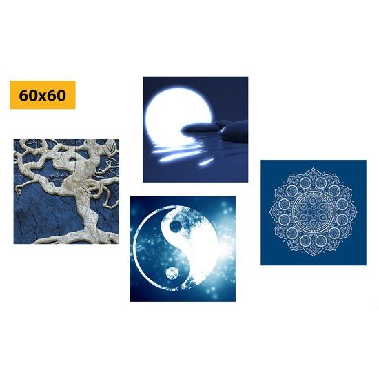 Set obrazů motivy Feng Shui v modrých barvách