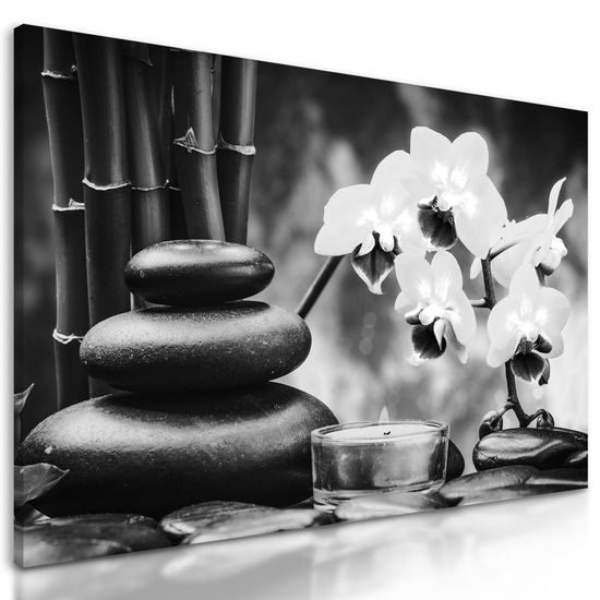 Obraz přírodní wellness zátiší v černobílém provedení