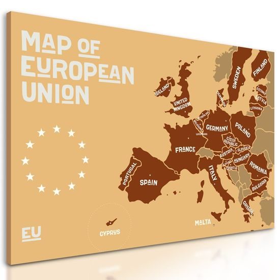 Obraz moderní mapa Evropské unie v hnědém provedení