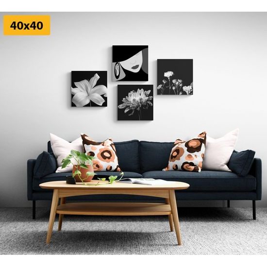 Set obrazů ženská něžnost v černobílém provedení